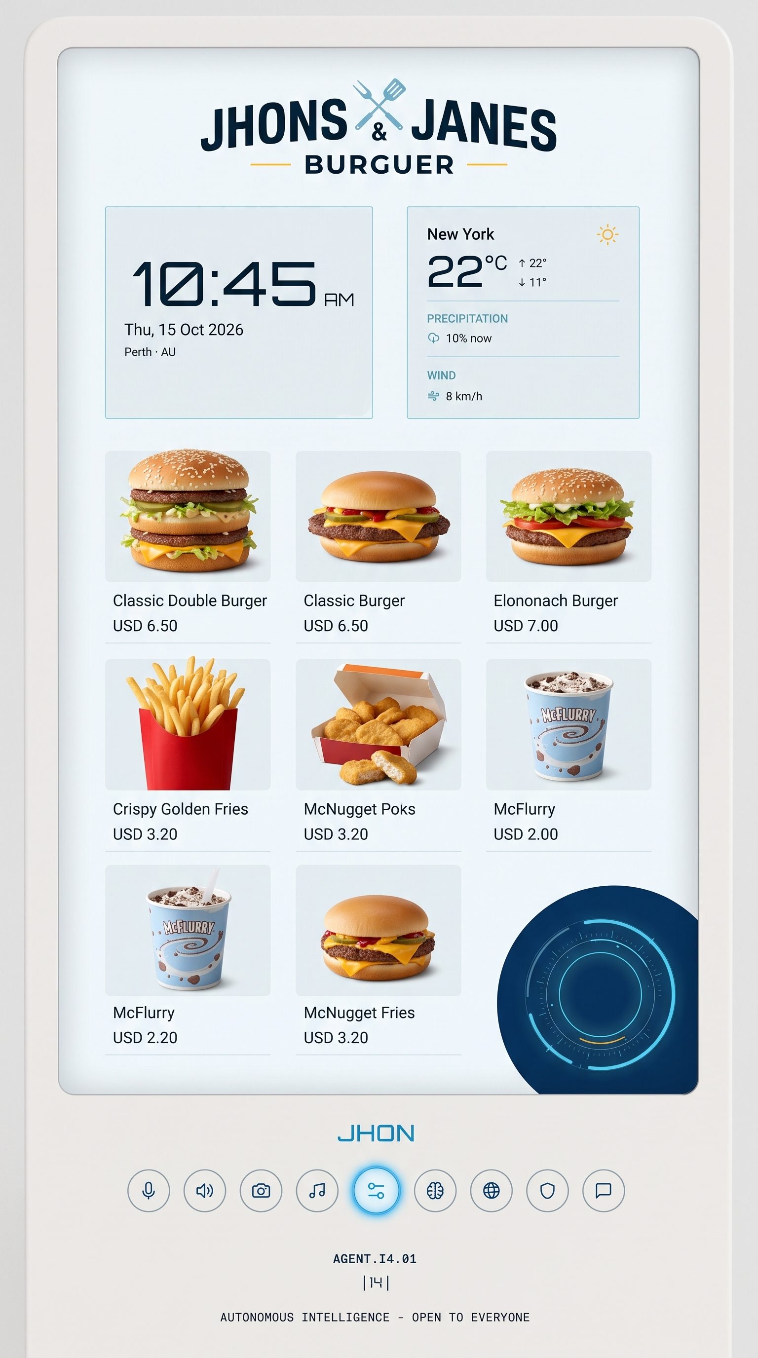 AGENT.i4 voice attendant running on a restaurant self-order kiosk