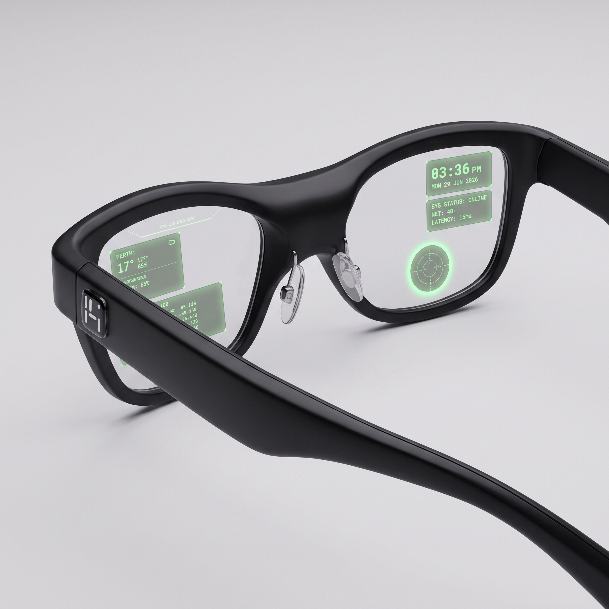 Glasses running AGENT.i4 in the Matrix theme